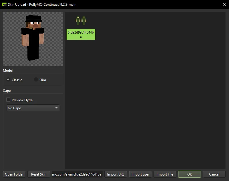 Custom skins screen